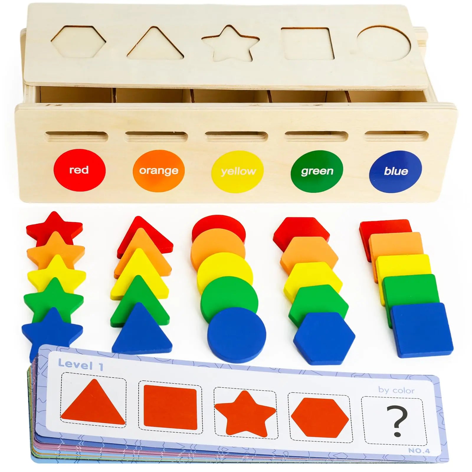 LovesTown Wooden Color & Shape Sorting Box Montessori Toy